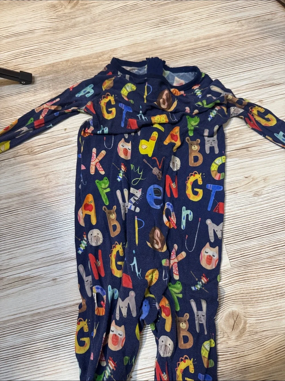 Little Sleepies Navy Alphabet Footed Pajamas with Multicolor Letters